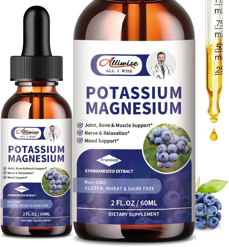 2 Pack Potassium Magnesium נוזל - High Absorption Calm Magnesium Complex & Potassium Plus Calcium, ויטמין D3, Zinc for Leg Cramps & Bone & Immune Support - 4 Fl ozozozz