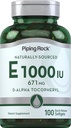 Piping Rock ויטמין E 1000 IU Softgel קפסולות | 671 מ"ג | 100 Pills | D-Alpha Tocopheryl תוסף