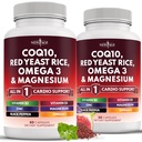 AGE COQ10 200 מ"ג רד Yeast אורז 3000 מ"ג אומגה 3-6-9 3000 מ"ג מגנזיום מורכב 500 מ"ג זינוק ויטמין K2 D3 - ויטמינים לנשים וגברים עם ויטמין B3, Coenzyme Q10-120 Count