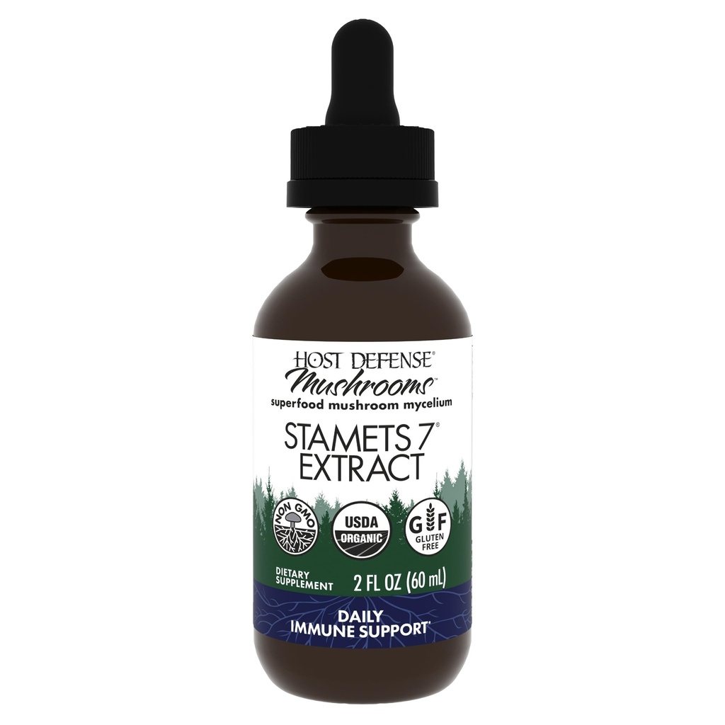 Host Defense Stamets 7 Extract - 7 Species - תוסף Mushroom לתמיכה ב-Immune עם השמש המלכותית Blazei, Cordyceps, Reishi, Maitake, Lion's Mane, Chaga & Mesima - 2 oz (60 משרתים)
