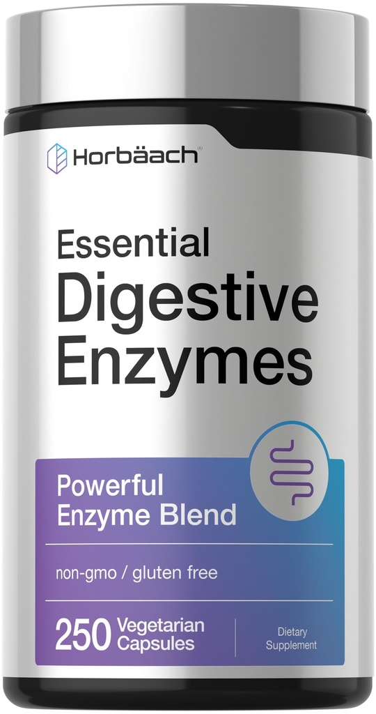Horbäach Essential Digestive Enzymes | 250 קפסולות | Powerful Enzyme Band for Men & Women