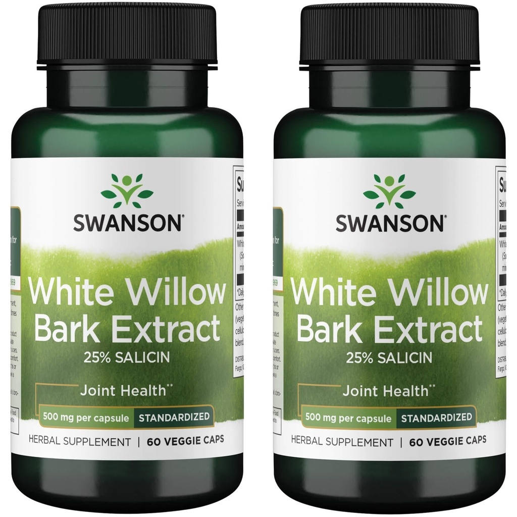 סוונסון כוח מקסימלי White Willow Bark Extract-Promotes Joint Support & Pain Relief-Standardized to 25% תוספת Salicin-Natural עם No Stomach Irritation (60 Veggie Caps, 500 מ"ג כל) 2 Pack