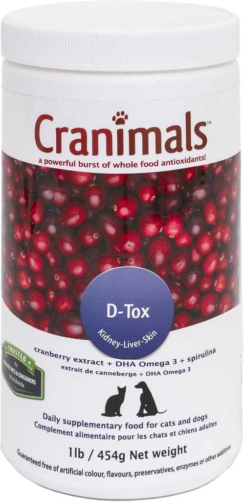 קריין D-Tox Daily Multivitamin לכלבים, Superfood Amino Acids, Antioxidants, DHA Fatty Acids, ויטמין E, B, D, Biotin, מינרלים כדי לתמוך פונקציונליות מטאבולית, אנרגיה, Pet Wellness, Longevity