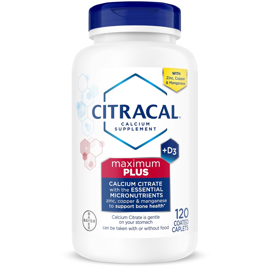 Citracalmax Plus, 650 מ"ג Calcium Citrate, נספג בקלות ומנוכל מאוד עם 25 mcg (1000 IU) ויטמין D3, תמיכה בריאות העצם, תוסף Calcium לתקופה 12+, 120 (Packaging May Vary)