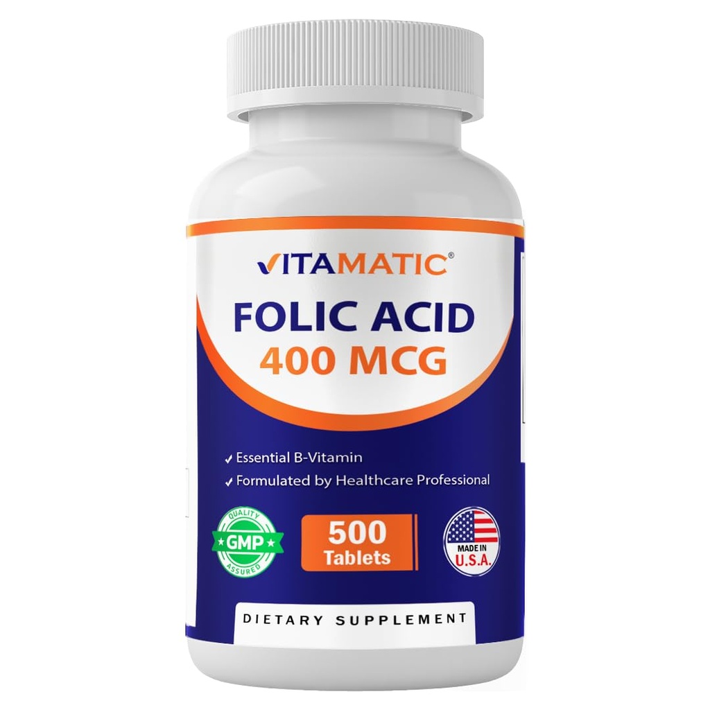 Vitamatic Folic Acid 400 mcg - 500 טבליות צמחוניות - ויטמין B9