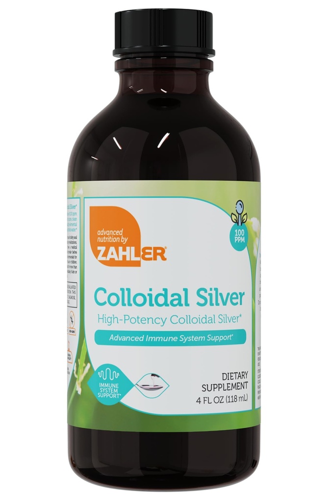 Zahler Colloidal Silver Liquid - Advanced Immune Support and General Health - 100 PPM Bio-Active נוזל Silver Colloidal נוזלי - כשר וgetarian Non-GMO Structured Colloidal Silver Water (4 floz)