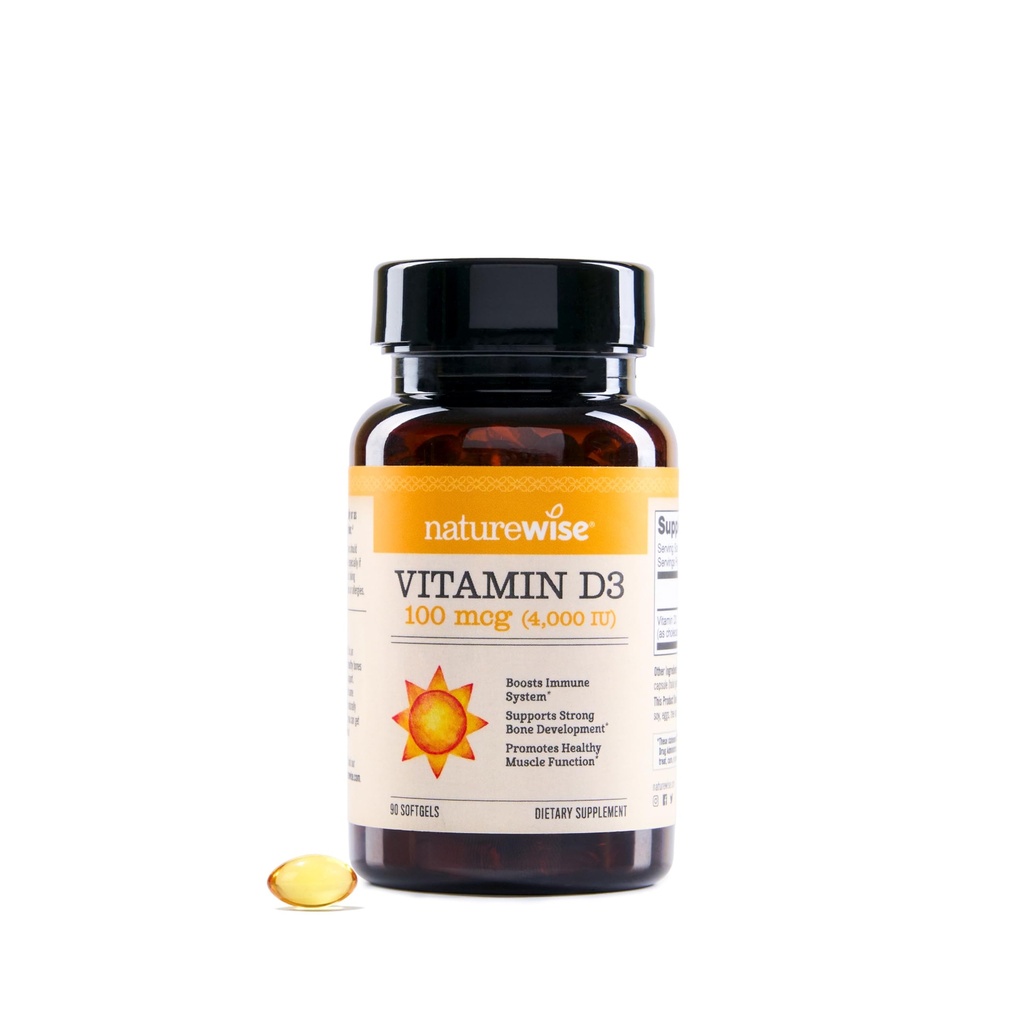 NatureWise ויטמין D3 4000o (100 mcg) 90 ימים אספקה עבור תמיכה בחיסון, תפקוד שרירים בריא, בריאות העצם - non-GMO, Gluten חינם ב שמן זית אקסטרה אורגני (Mini Softgel), 90 הרוזן