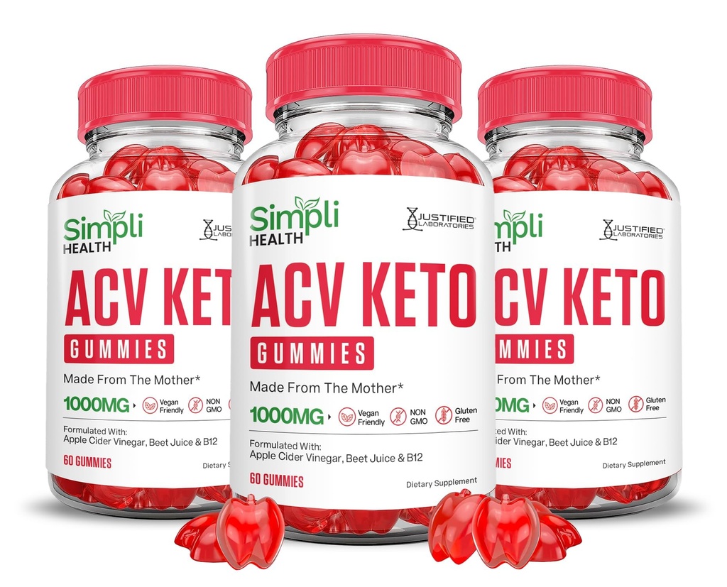 Justified Laboratories (3 Pack Simpli Health Keto ACV Gummies Advanced Formula 1000MG Apple Cider Vinegar פורמולה עם אבקת מיץ Pomegranate B12 טבעוני non GMO 180 מ"מ