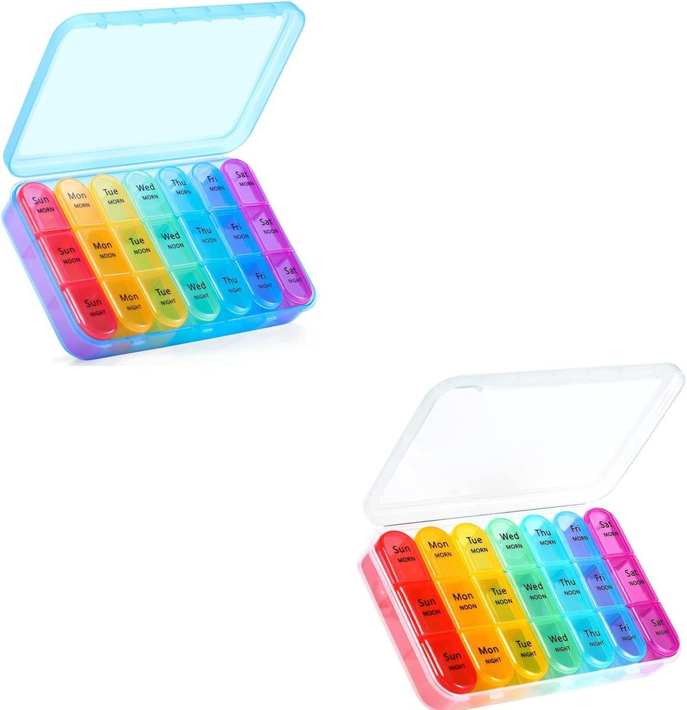 ASprink Pil Box 3 פעמים ביום, מארגנת גלולות שבועיות 3 פעמים ביום - דיילי Pill Box 7 Day Medicine מארגנת, (כחול לבן)