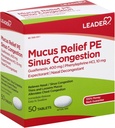 מנהיג Mucus Relief PE Sinus Congestion, מצפה; Nasal Decongestant, Thins ו-Puns Mucus, Immediate-Release, Alleviates Chest Communityestion, 50 טבליות