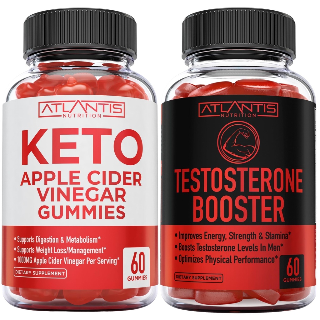 Atlantis Nutrition Keto Apple Cider Vinegar 60 חניכיים + טסטוסטרון Booster 2-Pack (120 מסטיק)