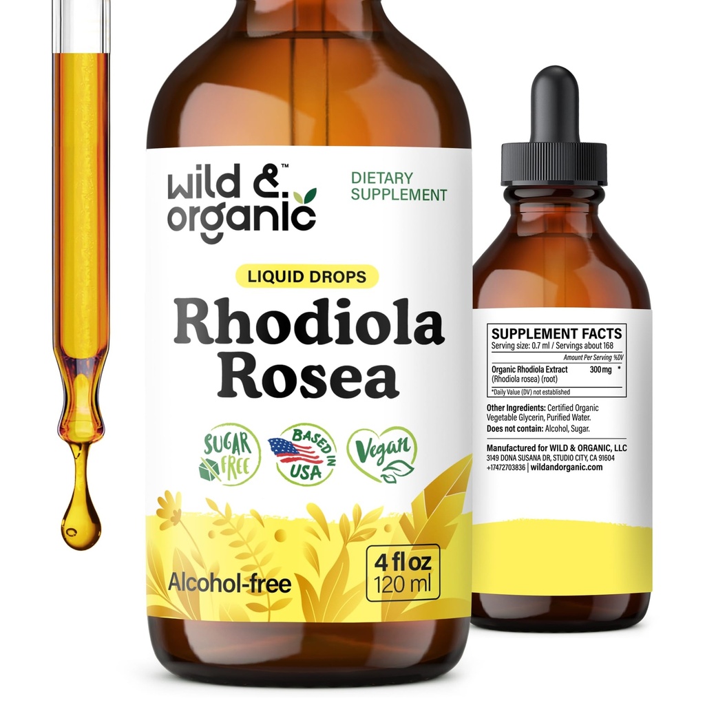 Wild & אורגני Rhodiola Rosea Tincture - Rhodiola Rosea תוסף עבור תמיכה Mood - מרגיע את הסרת נוזל לחלץ שורש - טבעוני, סוכר ואלכוהול חינם - 4 fl oz
