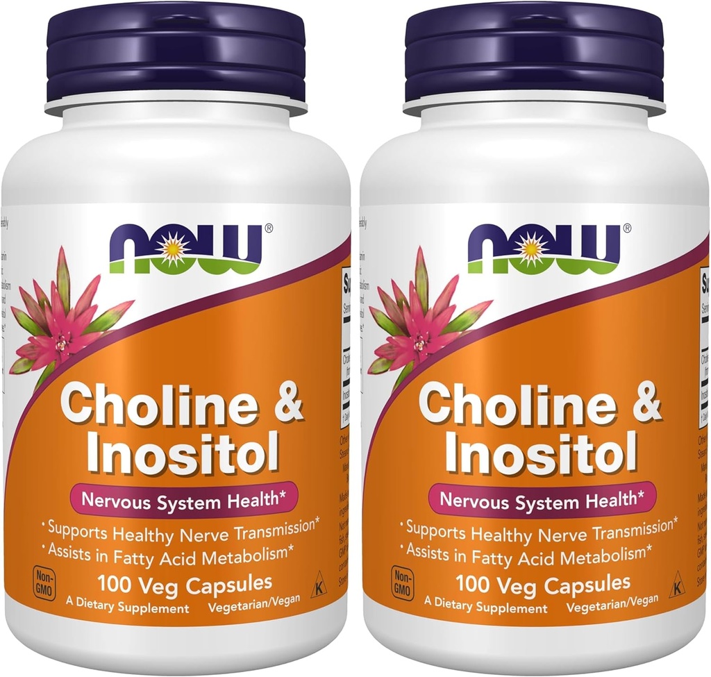 עכשיו תוספי מזון, Choline & Inositol 500 מ"ג, מערכת העצבים בריאה, Nerve מערכת בריאות*, 100 קפסולות (Pack of 2)