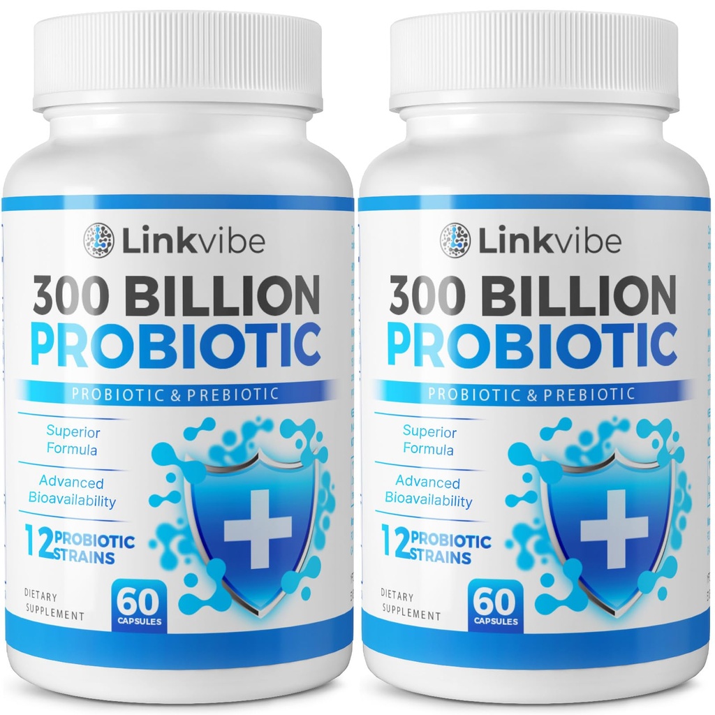 Probiotic 300 מיליארד CFU - 12 סטרינס עם אורגני Prebiotics for Digestive & Gut, Immune, Bloating Health - Probiotics for Women and Men - Daily Milk Free, Shelf Stable - 120 Counts