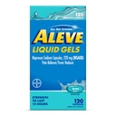 קפסולות נוזליות Aleve, Naproxen Sodium קפסולות 220 מ"ג (NSAID), Pain Reliever / Fever מופחת, Fast Pain Relief, 120 Count Count Count