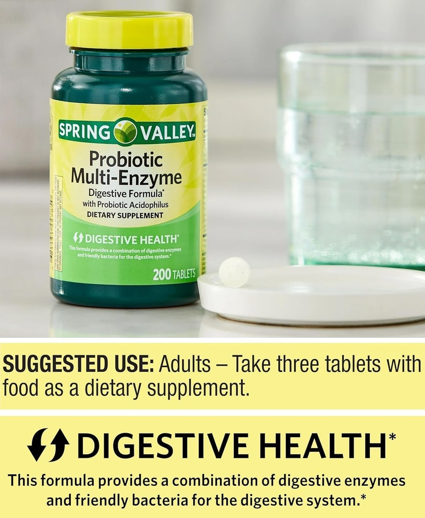 תוסף פרוביוטי עם Enzymes for Men and Women, 200 טבליות - כולל Acidophilus, ו-Prebiotics for Gut Health and Digestive Support