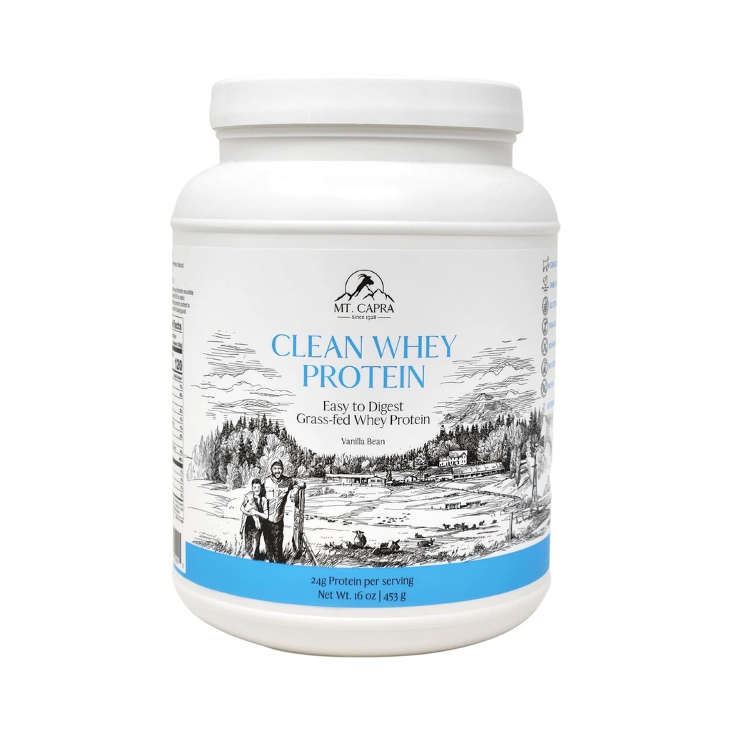 Mt. Capra ניקוי חלבון Whey | Grass-Fed Undenatured Goat Whey אבקת חלבון; 24 גרם חלבון Per משרת, All Natural, non-GMO, גבוה בשרשרת הזרוע Amino Acids | Vanilla Bean | 15 משרתים - 16 oz