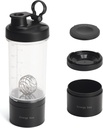 בלנדר חלבון Shaker Tritan בקבוק עם Pill / Powder Storage Container forחלבון Shakes-pre אימון בקבוק Mixer Cup-Gym Sport Water Bottle with Wire Whisk Balls Black Balls