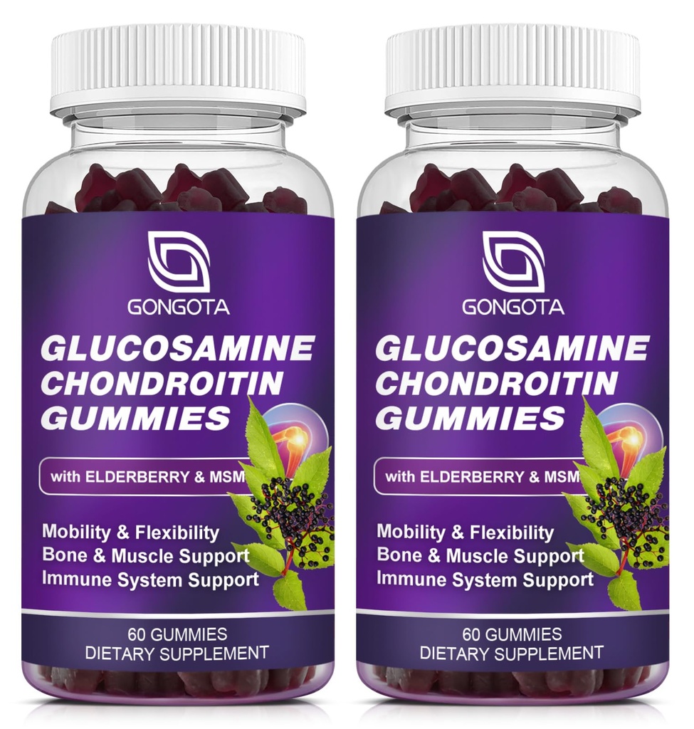Glucosamine Chondroitin Gummies - 2 Pack, תוספת כוח 1500mgcosamine עם MSM & Elderberry, תמיכה גמישות, הטוב ביותר Cartilage & Immune תמיכה עבור גברים ונשים - 120 ספירה ספירה ספירה ספירה