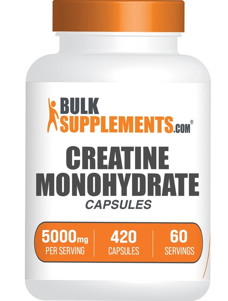 BulkSupplements.com Creatine Monohydrate כמוסות - גלולות קריאטין Micronized - Gluten Free, 7 קפסולות לשרת (5000mg), 420 הרוזן (Pack of 1)