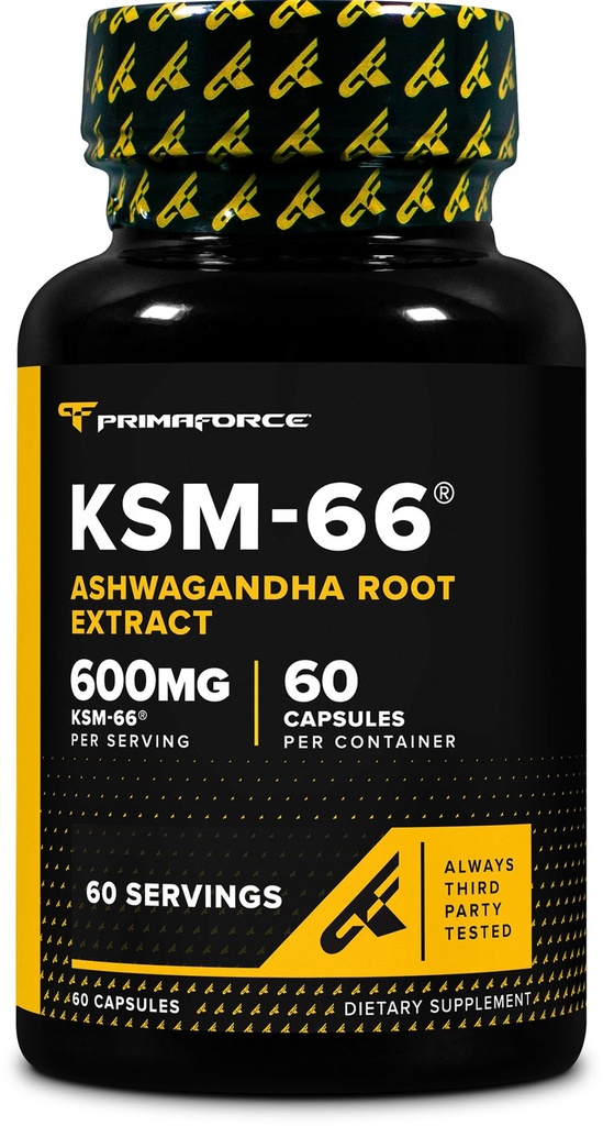 פרימנטל KSM-66 Ashwagandha Root Extract (600mg) 60 קפסולות Veggie - 5% עם bioPerine