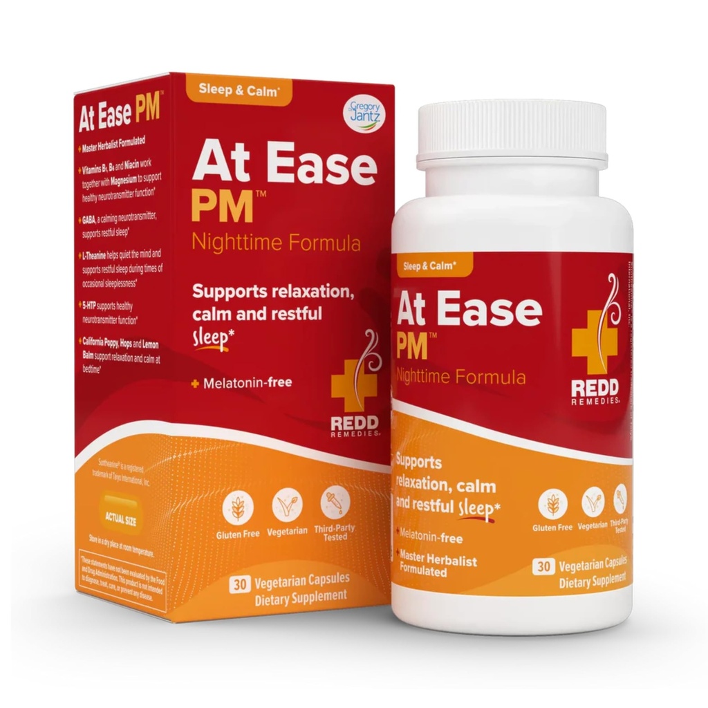 Redd Remedies, At Ease PM, Natural Sleep Aid, תומך בהרגעה, 30 קפסולות צמחוניות