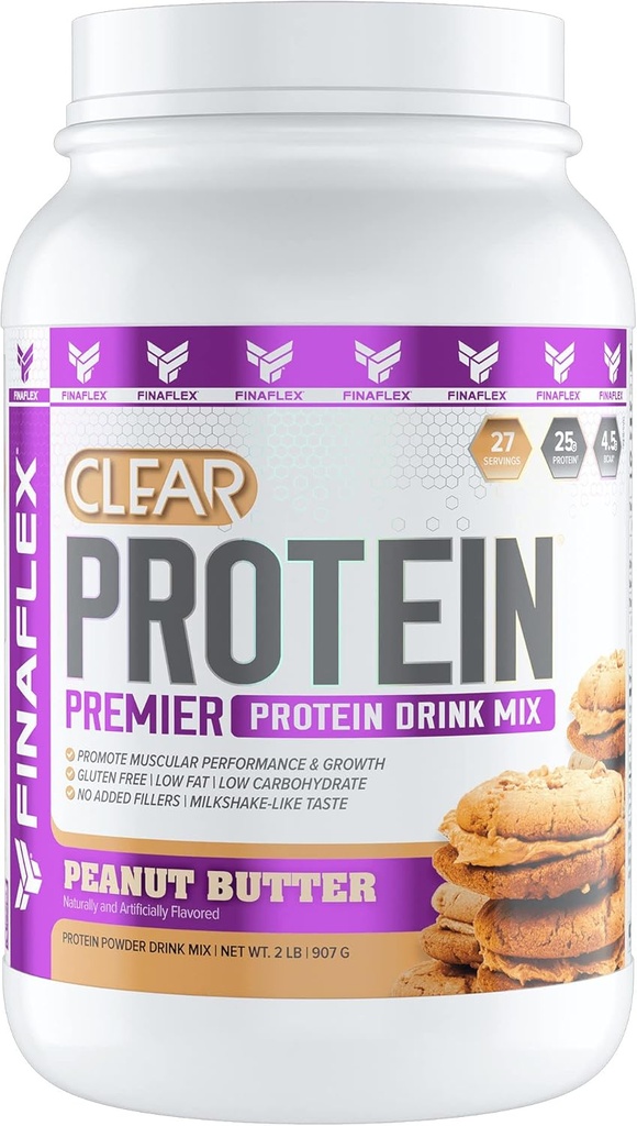 FINAFLEX Clear חלבונים, Peanut Butter - 2 lb - מקדם ביצועים וצמיחה - Milkshake-Like Taste - Low Carb, Low Fat & Gluten Free - 27 משרתים