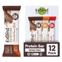 Extend Sugar Free Protein Bars, חטיפים דיבקיים מושלמים, חלבונים גבוהים וסיבים, בקרת רעב & Steady אנרגיה, Low Carb, Keto Friendly (12 Count, Variety Pack)