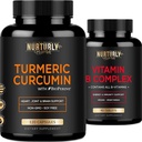 ויטמין B Complex ו- Turmeric Curcumin - מכיל את כל ויטמין B Essentials - B1, B2, B3, B6, B7, B9, B12 ו- Biotin - תוספי Absorption Turmeric 1300 מ"ג עבור Joint, Hearth Health
