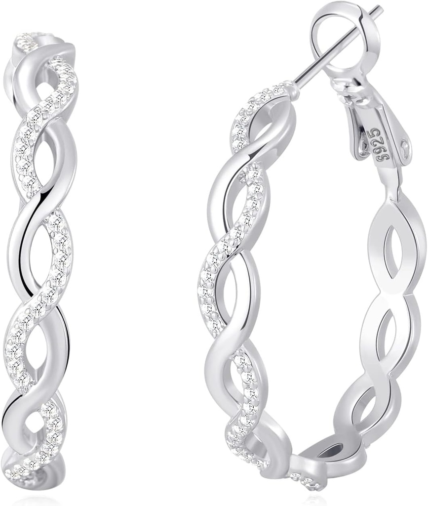 Senteria 925 סטרלינג Silver Earrings Hoops for Women Light Weight Twisted Hoop אוזנייםrings with Cubic Zirconia Hypoallergenic Hoops אוזנייםrings (20/30/40/60MM)