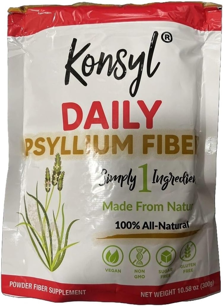 Konsyl Daily Psyllium סיבים - non-GMO, טבעוני, Keto-ידידותי, אבקת תוספי סיבים - תמיכה בריאות עיכול - 300g / 10.58 oz (Pack of 01)