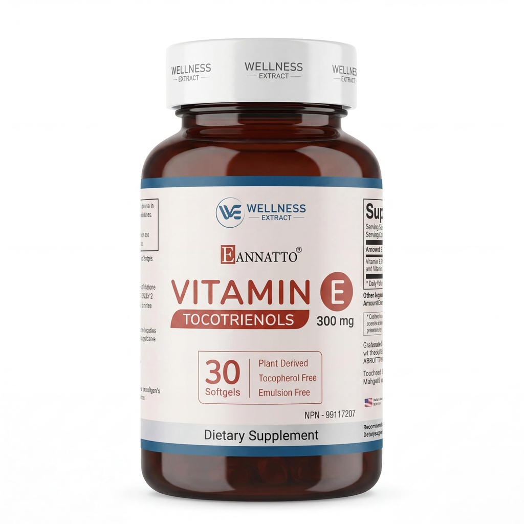 Wellness EXTRACT Wellnes Exract E Annatto Tocotrienols Delta Golden 300 מ"ג, ויטמין E Tocotrienol תוספת של 30 קפסולות Softgel, Tocopherol חינם (90% דלתא ו 10% Gamma).