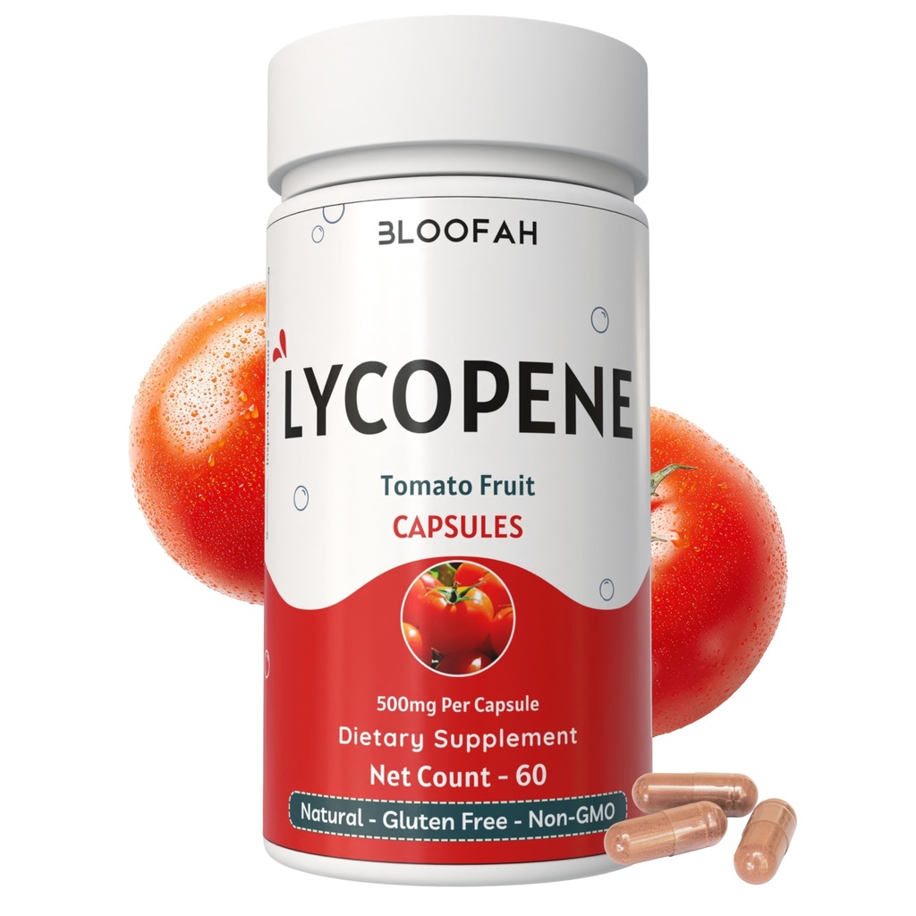 אבקת עגבניות (Lycopene) קפסולות 500 מ"ג - 60 Count | Natural Carotenoid תוסף עבור בריאות ובטיחות תמיכה; 100% טבעי, צמחי מבוסס, Gluten Free & non-GMO Formula