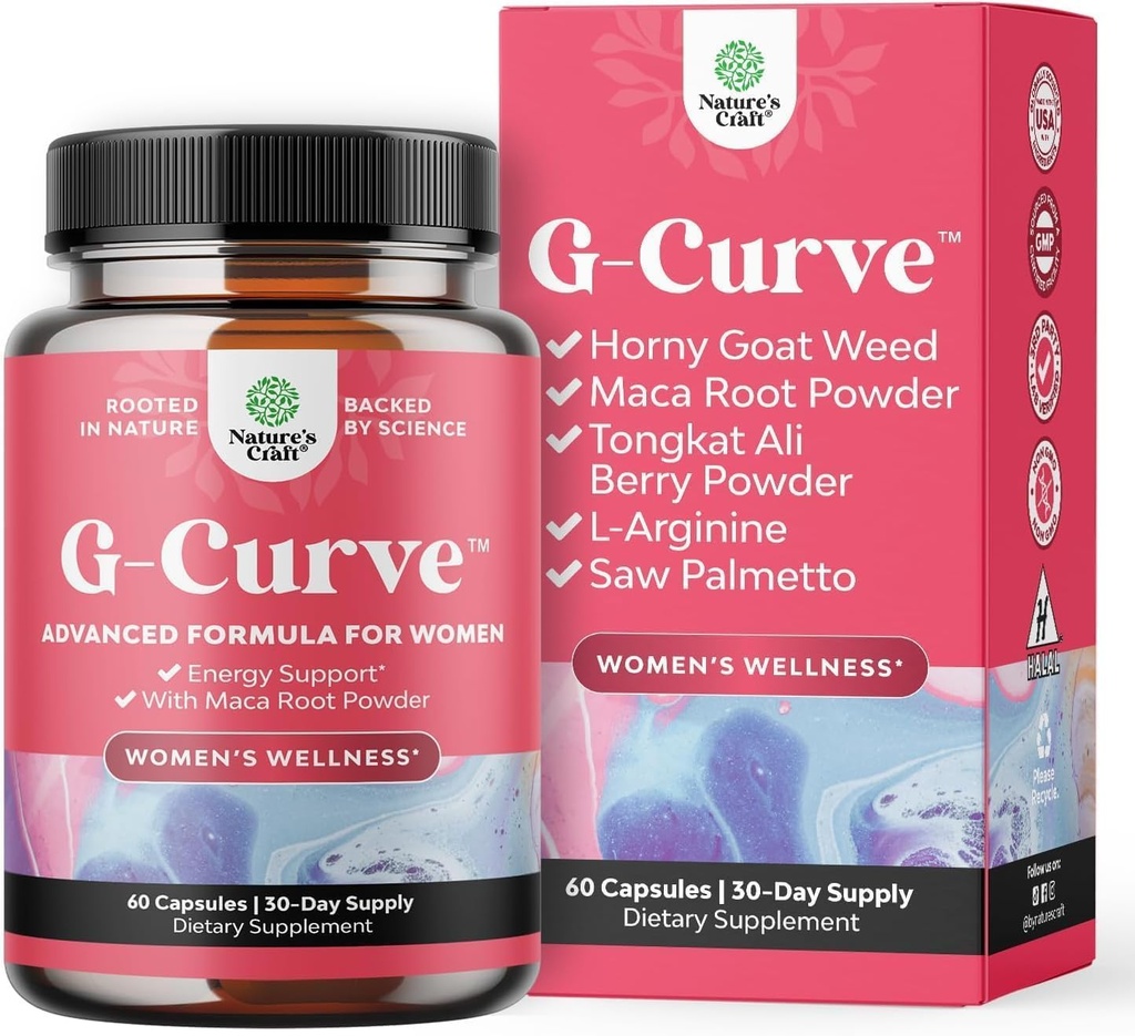 G-Curve Butt and Breast Growth Capsules - Horny Goat Weed Muira Puama & Maca Root for Butt Growth Support - Advanced Herbal Formula - Supports Bigger Butt & Bigger Breast - Easy to Swallow - 60 Count