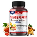 קייאן פפר 7 ב 1 - עם ג'ינג'ר, Turmeric, Cinnamon, Black Pepper - מקדם פונקציות מערכת העיכול (150 ימים אספקה (Pack of 1)