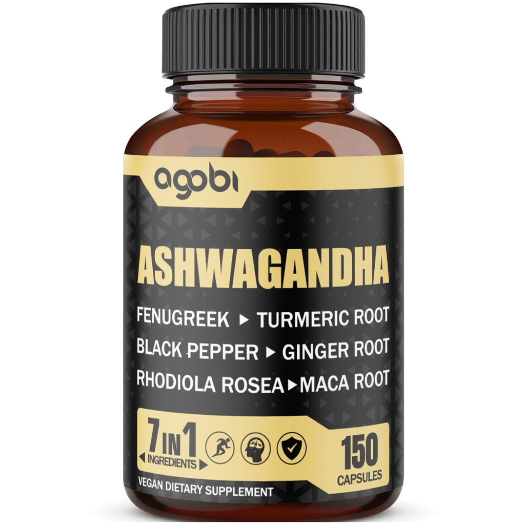 Ashwagandha לחלץ קפסולות 7 צמחים צמחיים 8050 מ"ג - בלגן Fenugreek, Maca, Turmeric, Rhodiola, ג'ינג'ר & Black Pepper - Sleep, Spirit, Immune & Energy Support - 5-מונטה אספקת אספקת חשמל - 5 מונטה אספקת אספקה