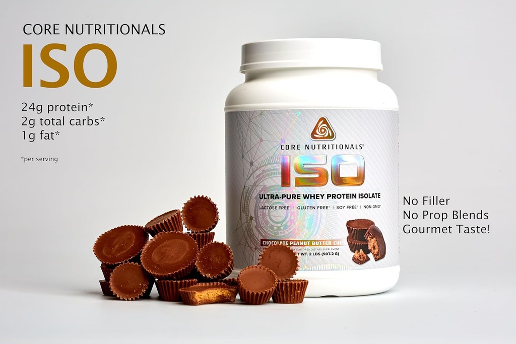מוצרי Core ISO, 100% מיקרו ממונן, Zero Artificial Fillers, 25g Whey חלבונים Isolate, 32 משרתים (Chocolate Peanut Butter Cup)