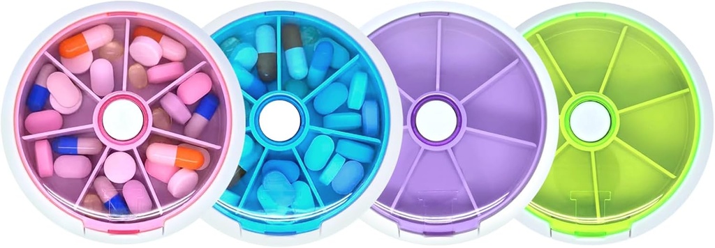 גלולת Travel Pill Case for Purse Portable Pill Box Round Weeki Pill Container for ויטמין Fish Pills Supplements (4PCS)