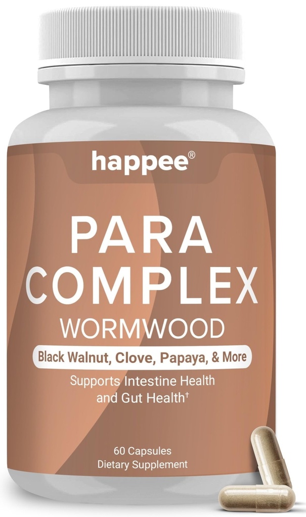 Happee ParaComplex Intestinal Guard for Humans - para Purge Herbal Cleanse for Gut Health & Digestive Balance - with Wormwood, Black Walnut, Garlic & More - 60 Capsules