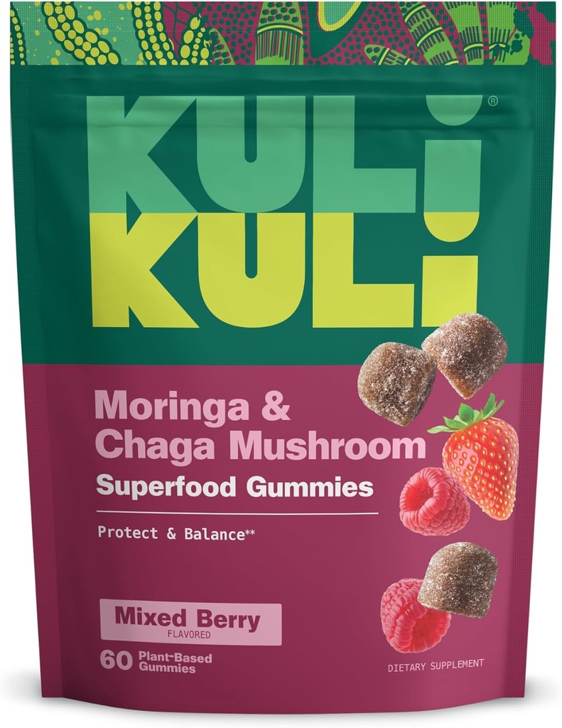 Kuli Kuli Super Energy Gummies - תוספי אנרגיה עם Moringa, Caffeine-Free Natural Energy Booster - 60 Non-GMO, Gluten-Free Moringa Gummies