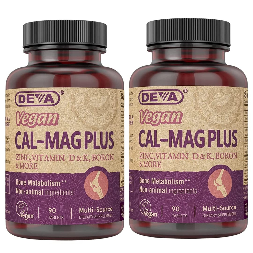 DeVA טבעוני Calcium Magnesium תוסף 2Pack, Plus Zinc, ויטמינים C, D & K, Boron, 90 טבליות כל אחד