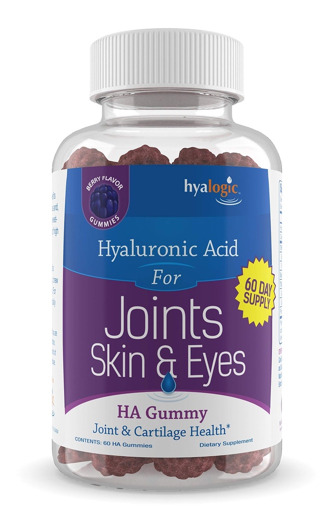 Hyalogic Chewy HA Gummies מעורב ברי פלאדור Hyaluronic Acidmies - Gluten-Free Gummy ויטמינים for Adults - HA for Joints, Skin & Eyes -60 Count (120 מ"ג)