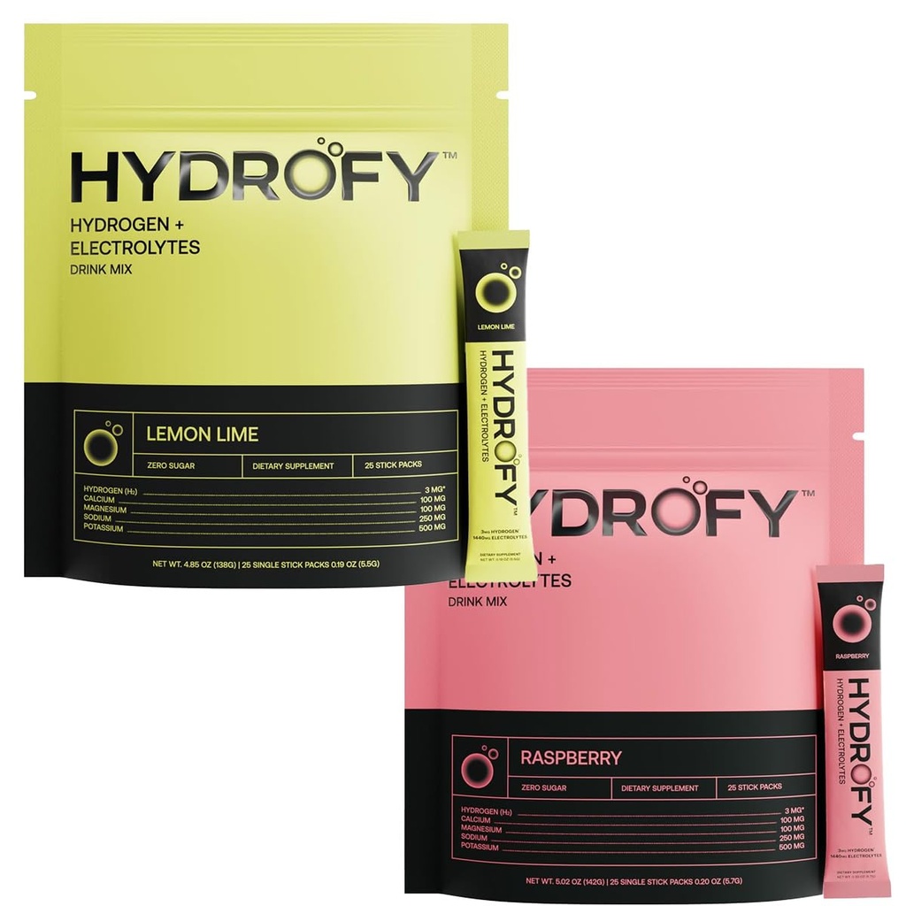Hydrogen Water + Electrolytes לשתות Mix פטל לימון Lime Bundle 50 המשרתים | חבילות הידרה גבוהה עם Molecular Hydrogen (H2), Sodium, Potassium, Magnesium, Calcium ומינרלים