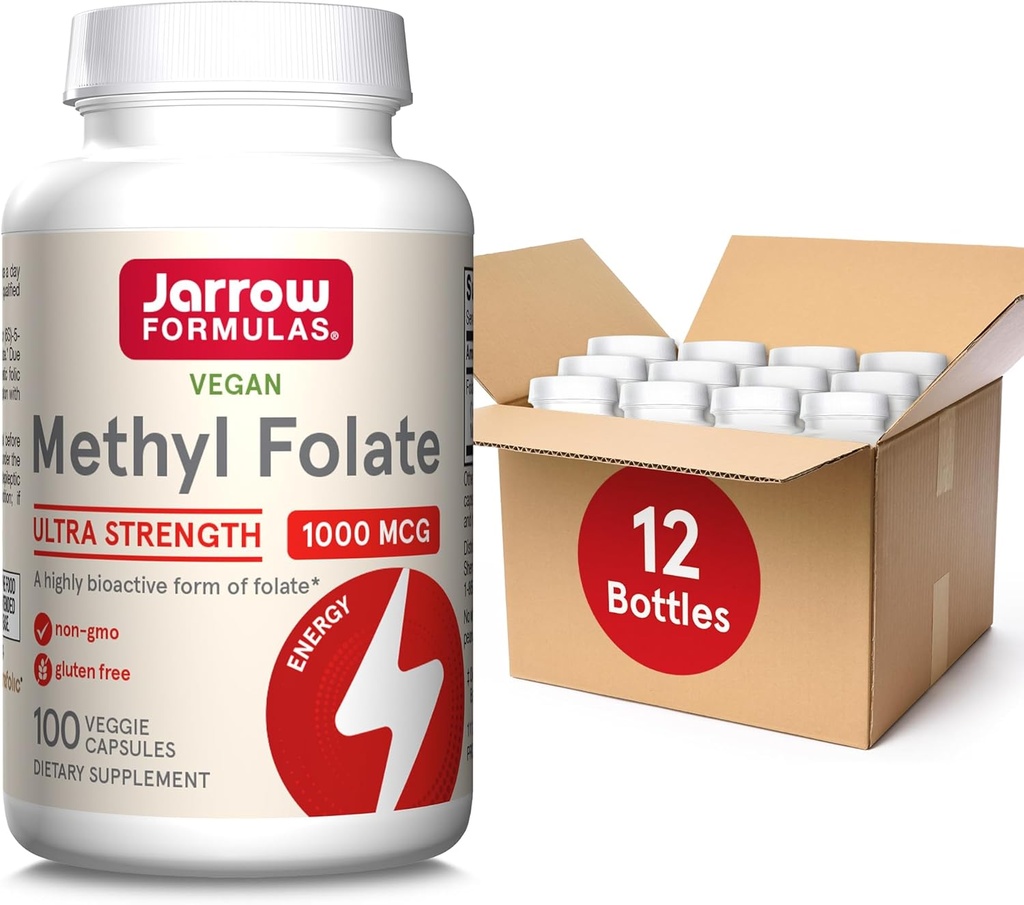 Jarrow Formulas Methyl Folate 1000 mcg, תוסף תזונתי, Methyl Folate עבור תמיכה באנרגיה סלולרית, 100 קפסולות Veggie, 100 יום אספקה (Pack of 12)