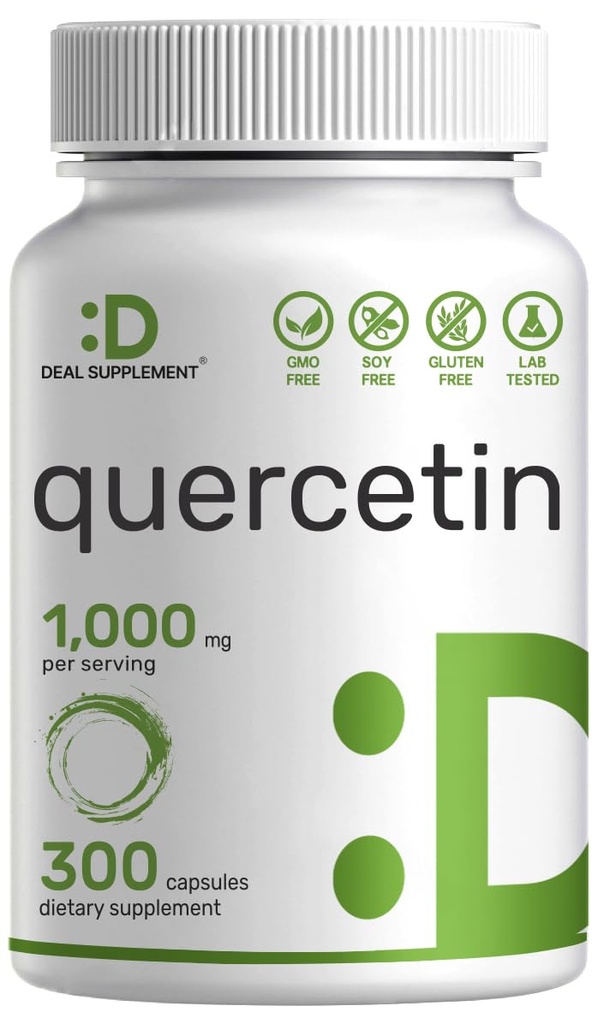 Quercetin 1,000 מ"ג פרי, 300 קפסולות - תוספי תמיכה בריאים, גבוה Bioavailable Flavonoids, Natural Antioxidant - non-GMO, Soy Free, No Gluten