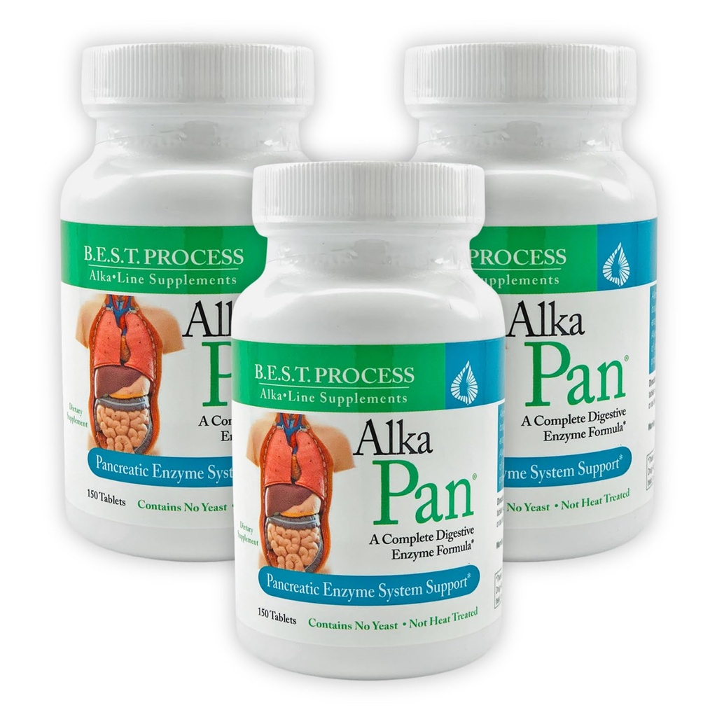 AlkaPan (3 Pack) Best Process Alkaline - תוספי תזונה טבעיים - Pancreatic Enzymes with Antioxidant-Rich Superfoods & Digestive Herbs