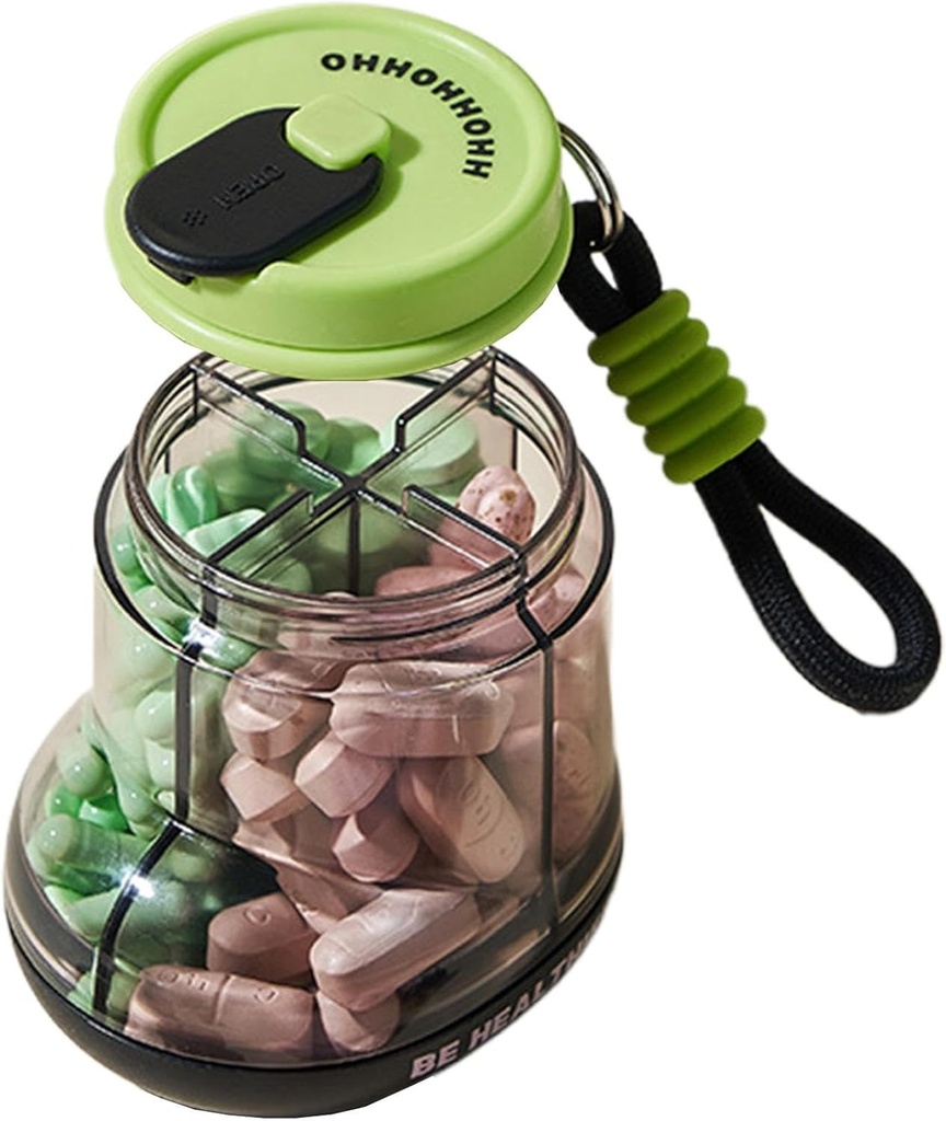 גלולת גלולות, Portable Pill Dispenser, Vita-min מארגנת, מקרה נסיעה עבור תרופות ותוספים, גלולה מון, Small Pill Holder בקבוק עם 4 השוואתיות