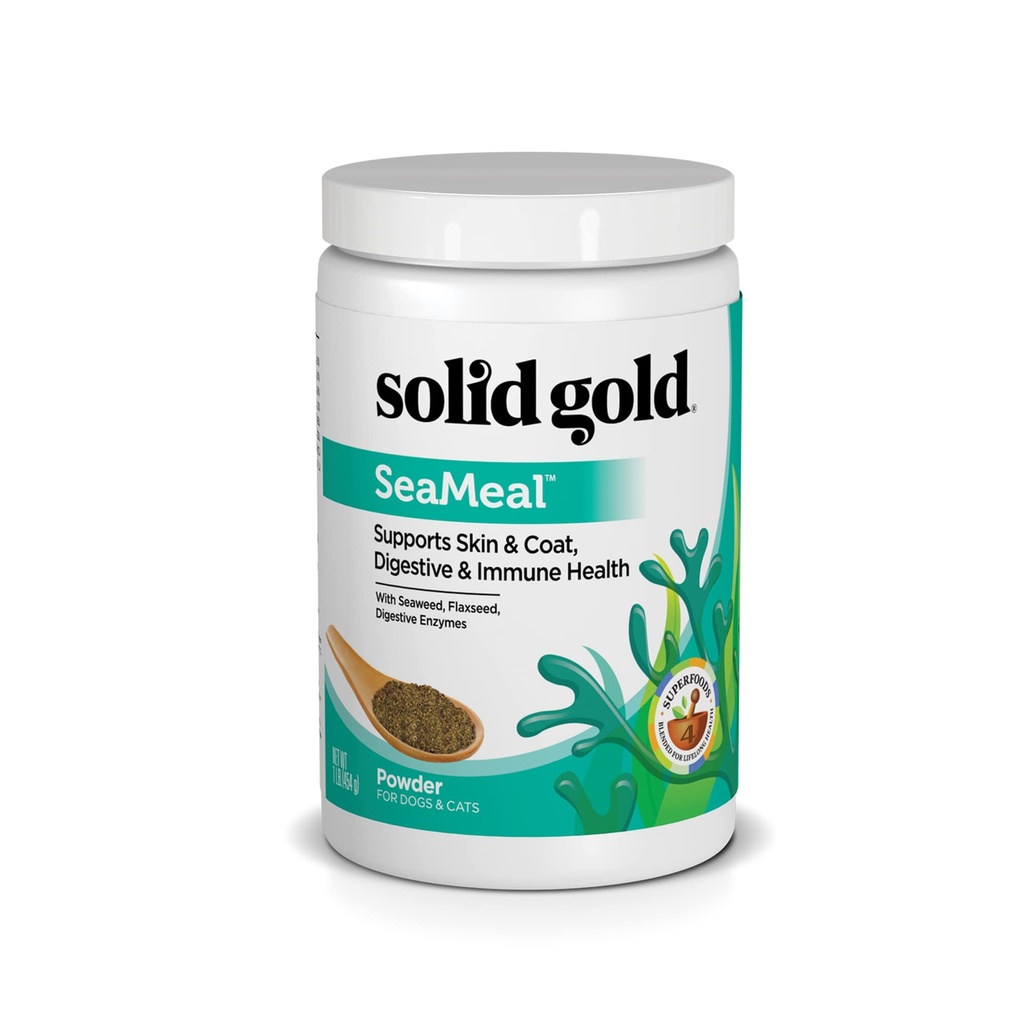 Solid Gold Cat & Dog Multivitamin אבקת - אבקת Kelp, אומגה 3 ווויטמינים עבור שיניים, עיכול, Immune, Skin & Coat Health - Multi Dogs & Cats - Cat & Dog Food Additive תוספי - 1lb