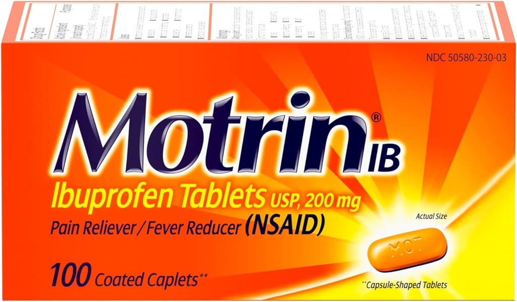 Motrin IB, Ibuprofen 200 מ"ג טבליות, כאב Reliever & Fever מקטין עבור כאבי אש מולקולריים, כאבי ראש, כאבי גב, קרוחיות סטרומנטאליים & Small דלקת פרקים כאב, NSAID, 100 Ctttttt