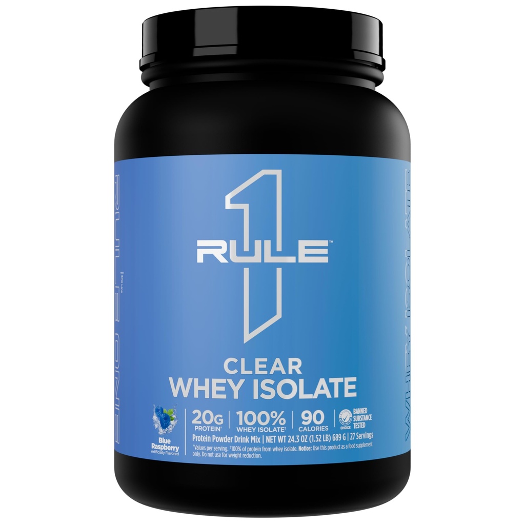 כלל 1 Clear Whey Isolate - 20g All-whey Isolate חלבון, מעל 9g EAAs, 300 מ"ג של מינרלים אלקטרוליטיים, 90 קלוריות, אור, קריספ, וטעם רענון (27 משרתים, Blue Raspberry)